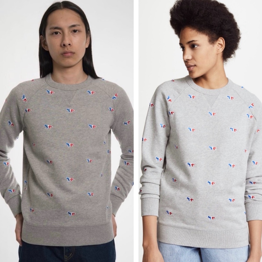 Maison Kitsun Gray Tricolor Fox Sweatshirt - Unisex Small (19.5")